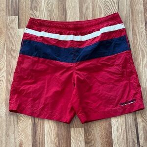 Vintage 90s Polo Sport Ralph Lauren Colorblock Swim Trunks Red White Blue M